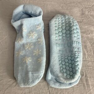 Pure Barre Sky Blue Grip Socks with Snowflake Design